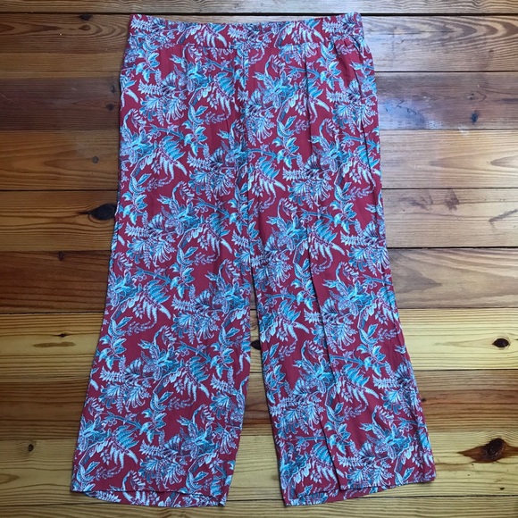 Loft Red Floral Wide Leg Pants, EUC, XL - Picture 3 of 12